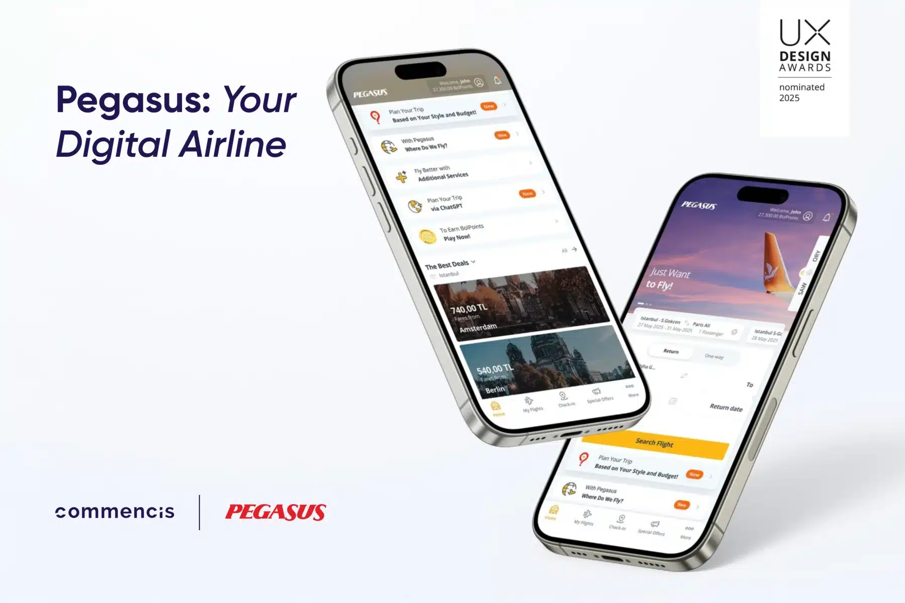 Pegasus Airlines Mobile App by Commencis nominated for UX Design Awards 2025
